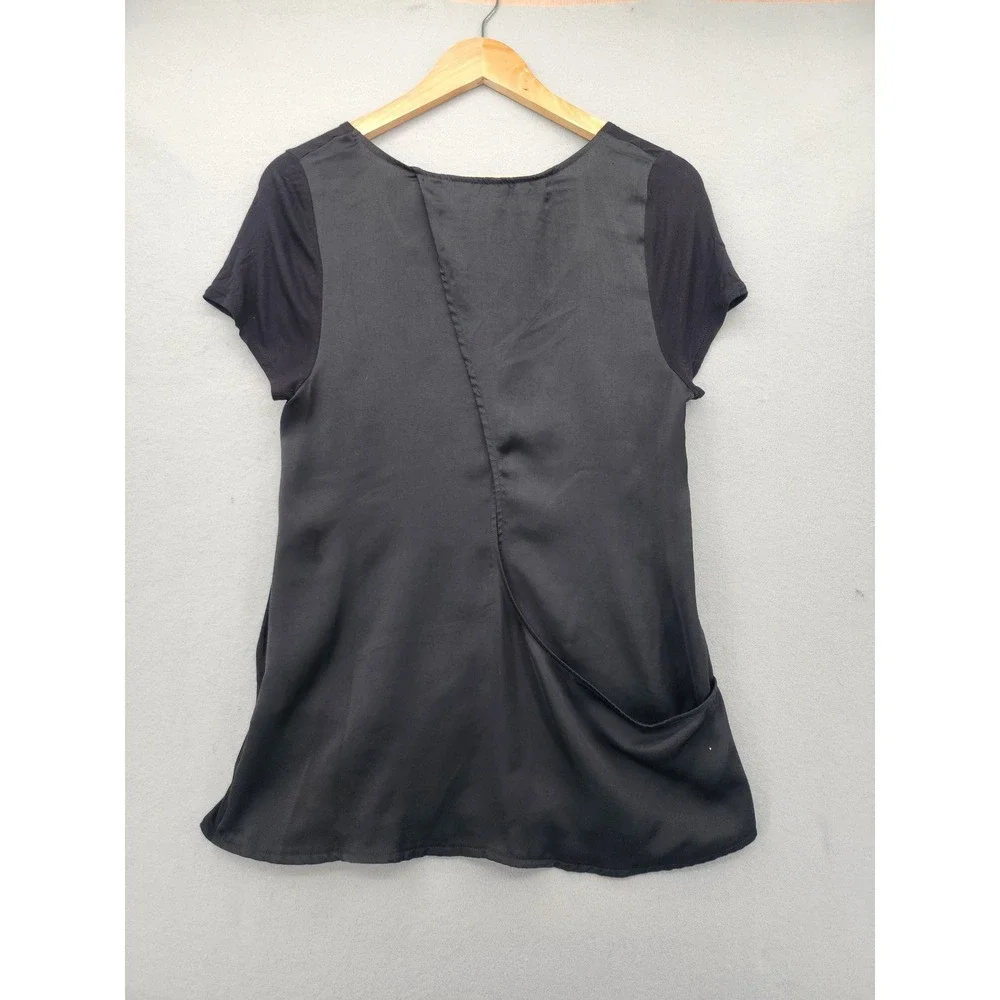 GUESS‎ Los Angeles Black Skull Lace Graphic Top Draped Satin Back Mixed Media M